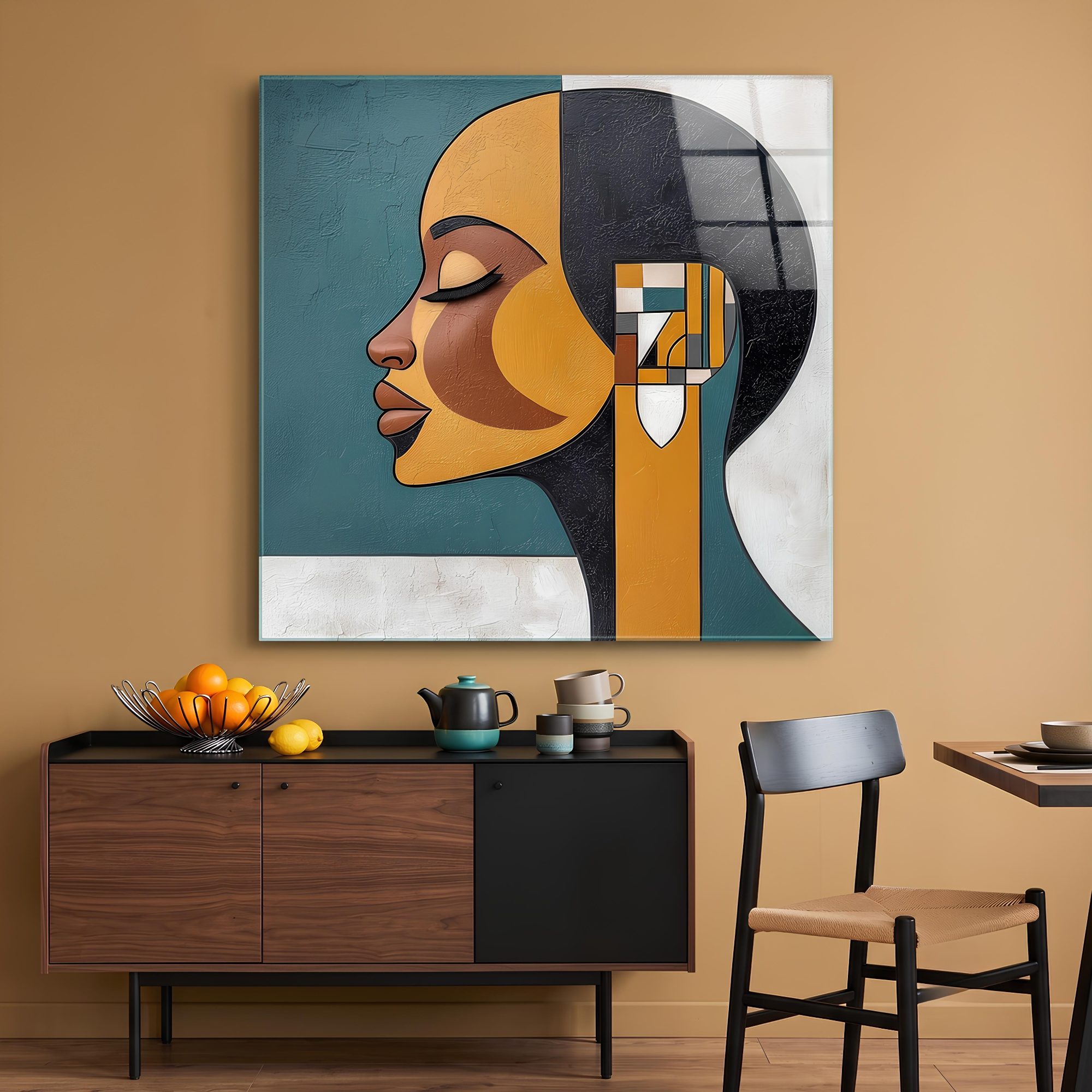 Abstract Geometric Woman Profile Glass Wall Art