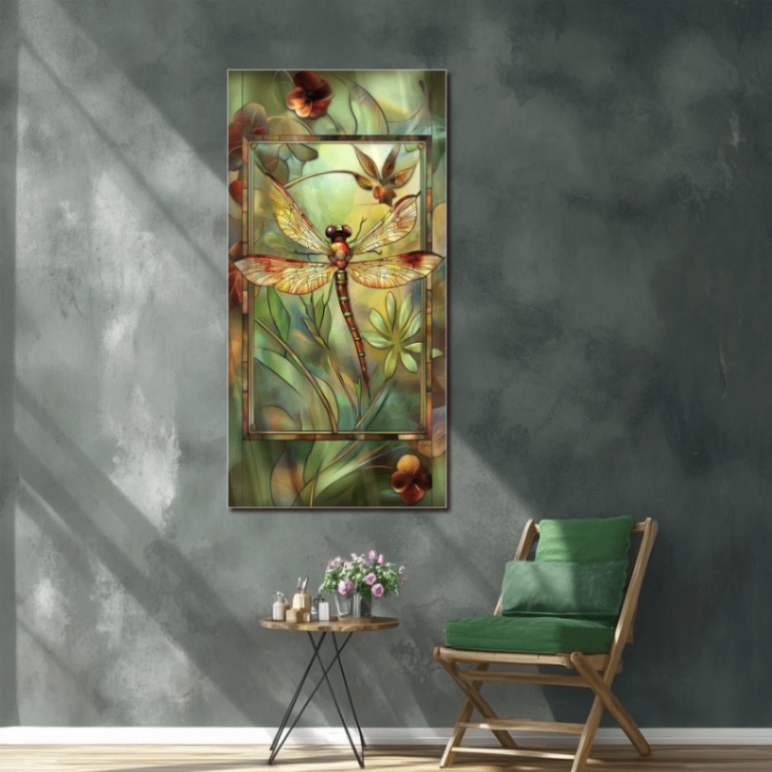 Art Nouveau Dragonfly Glass Wall Art