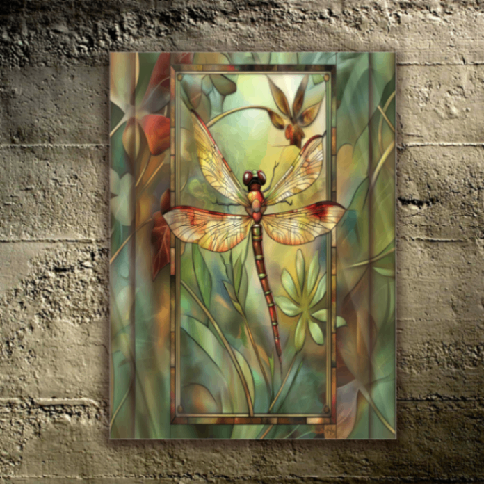 Art Nouveau Dragonfly Glass Wall Art
