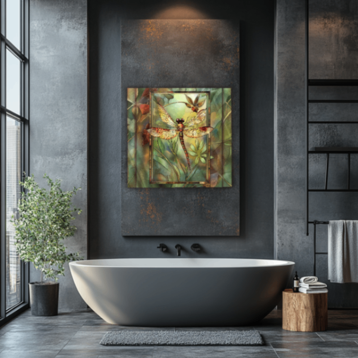 Art Nouveau Dragonfly Glass Wall Art