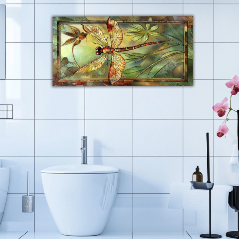 Art Nouveau Dragonfly Glass Wall Art