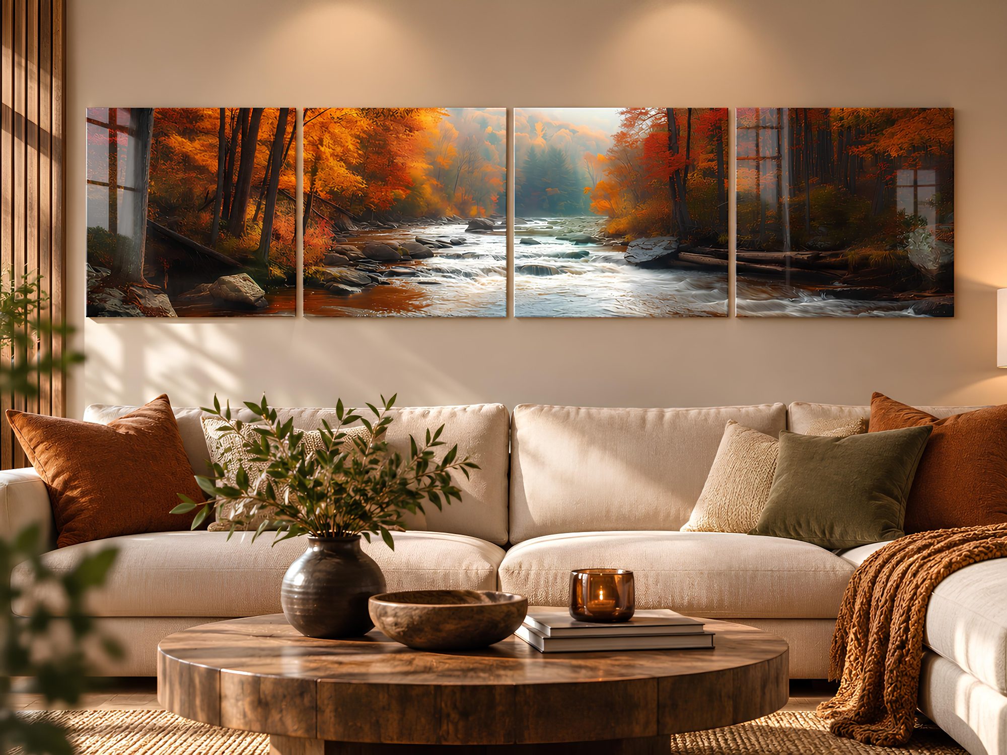 Autumn River Forest 4-Piece Glass Wall Art