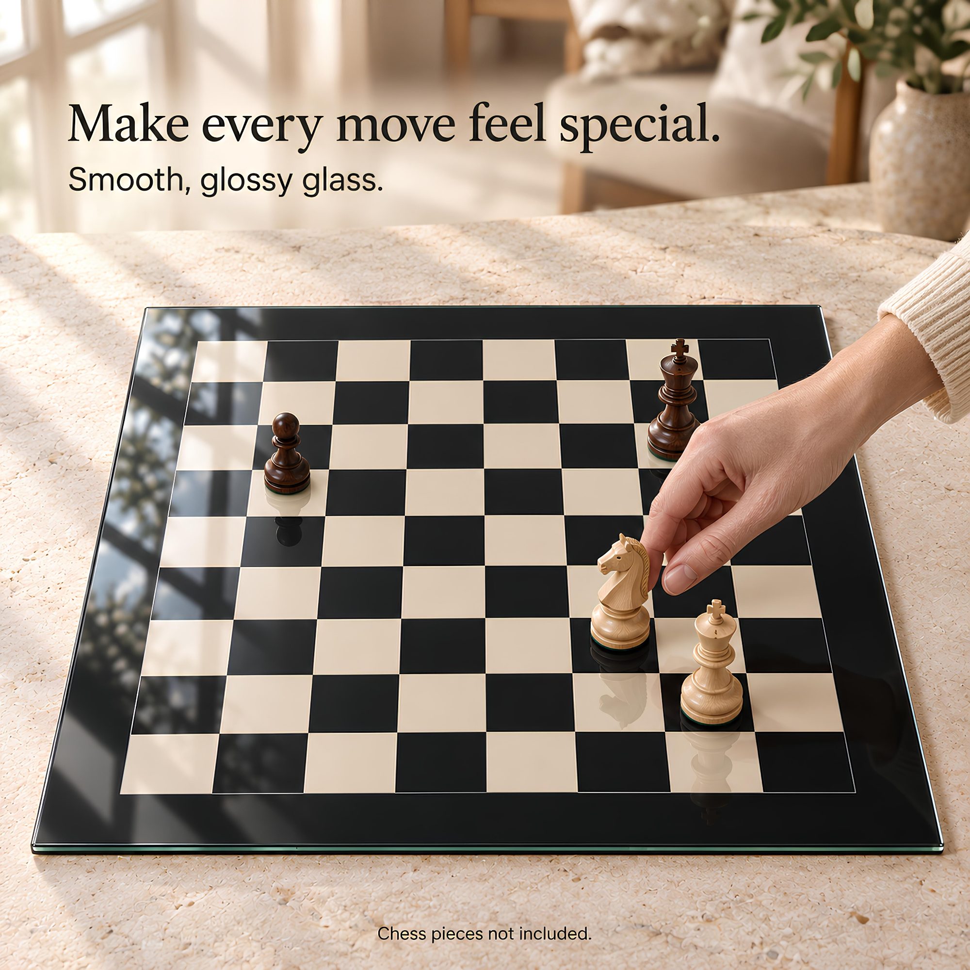 Tempered Glass Chessboard – Black & Ivory, 16″ or 20″ inch – Board Only