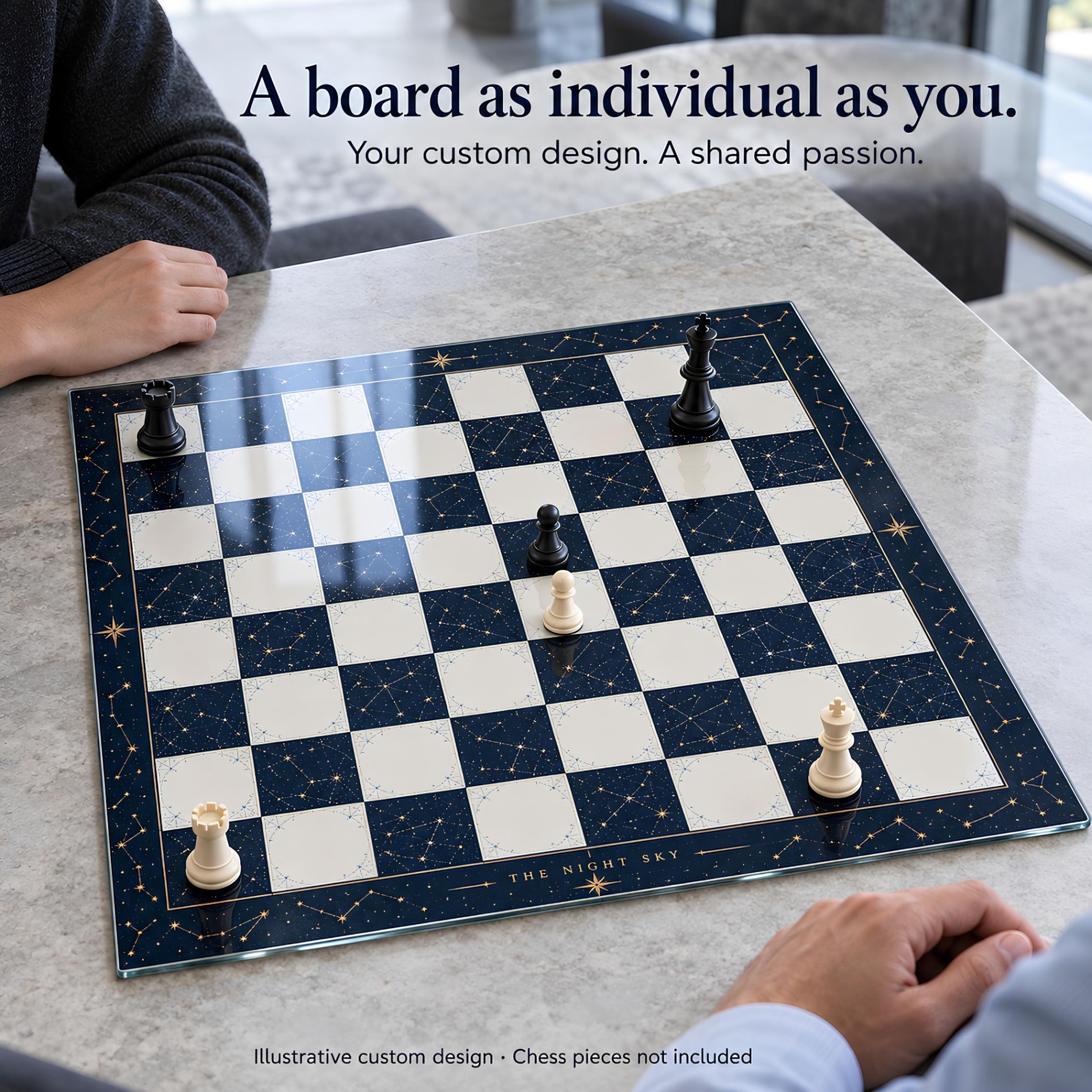 Custom Tempered Glass Chessboard – Upload Your Own Design | 12" & 16″ & 20″ Inches