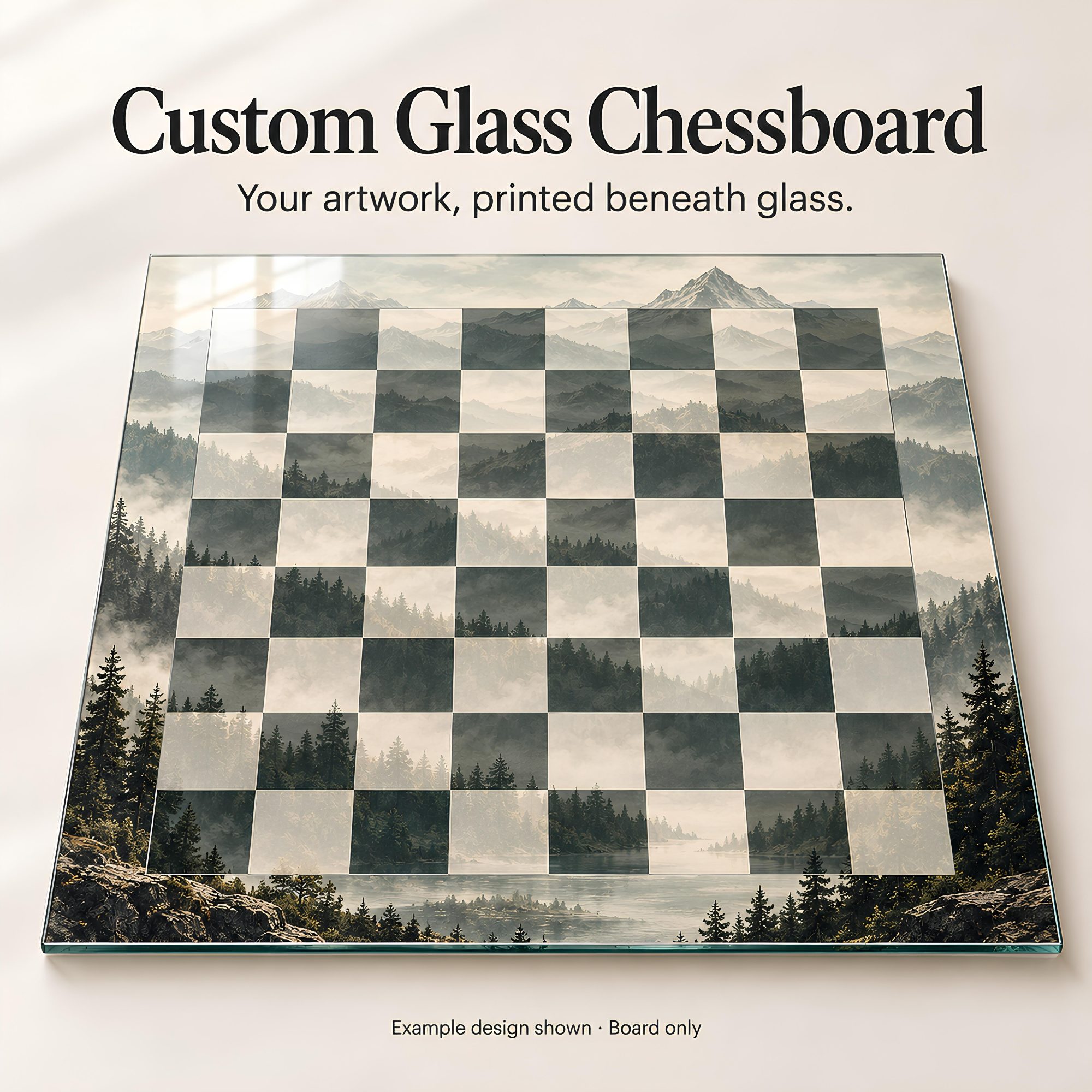 Custom Tempered Glass Chessboard – Upload Your Own Design | 12" & 16″ & 20″ Inches