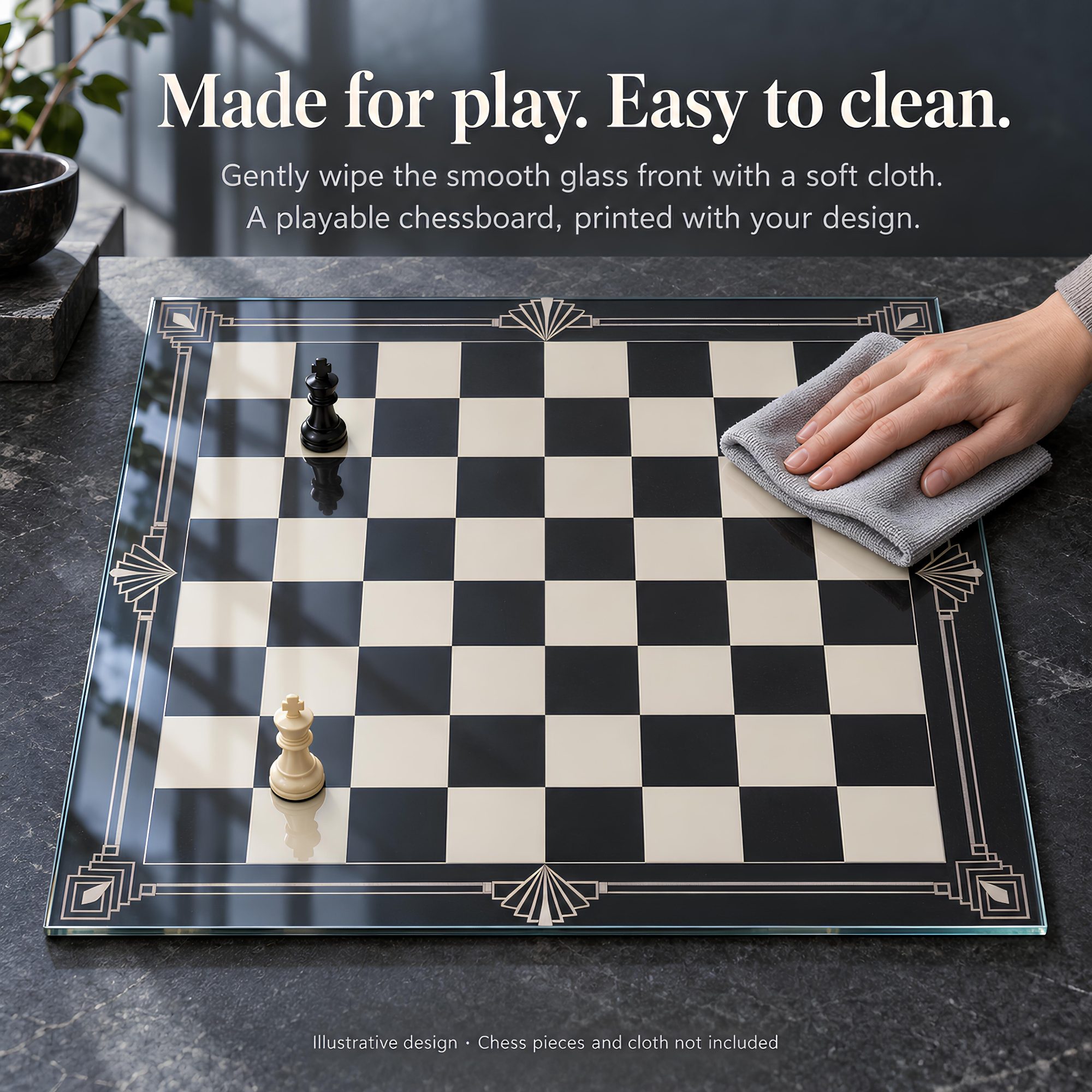 Custom Tempered Glass Chessboard – Upload Your Own Design | 12" & 16″ & 20″ Inches