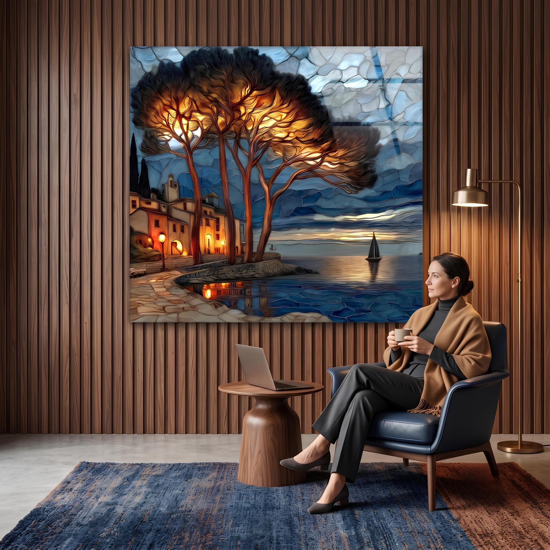 Mediterranean Twilight Glass Wall Art