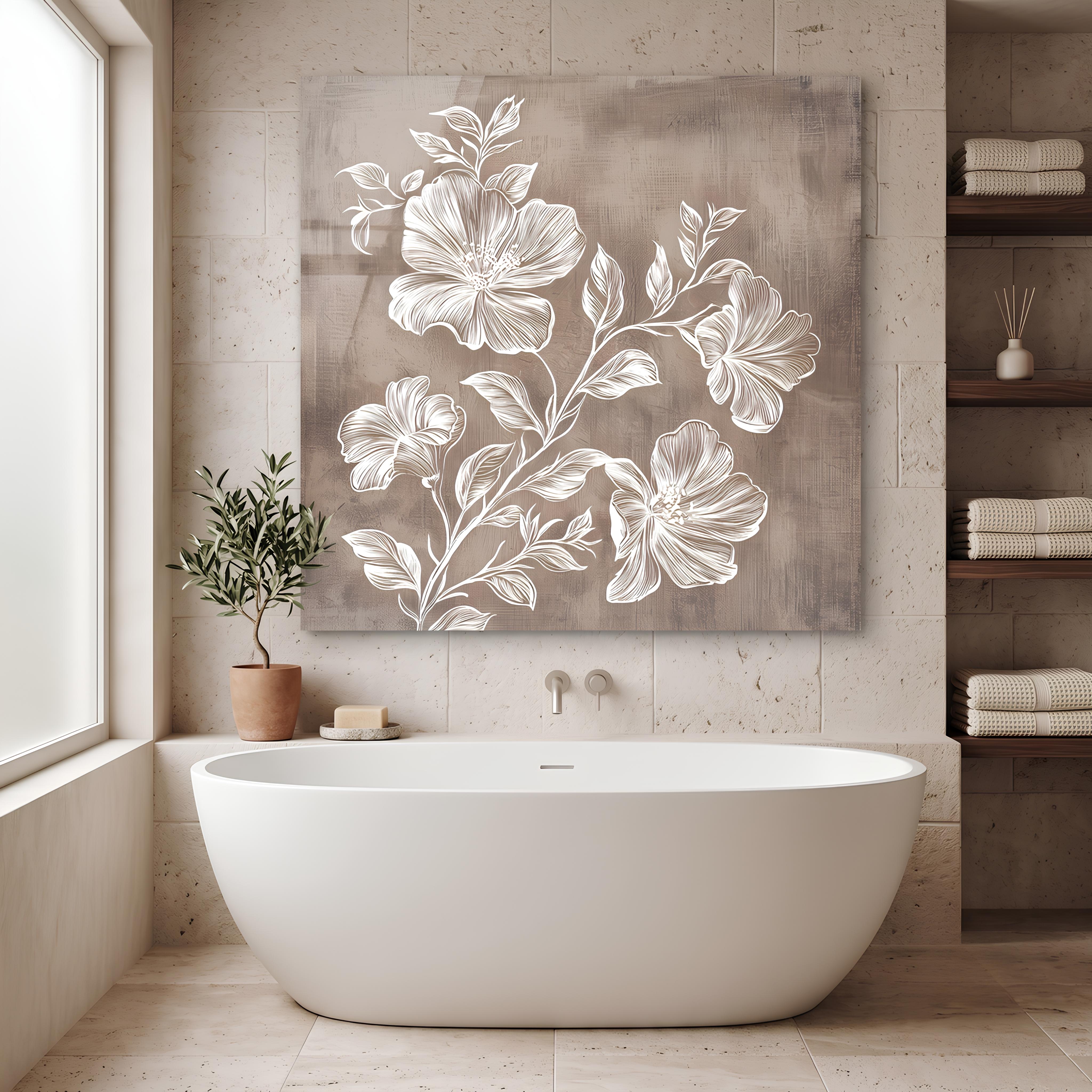 Minimalist Taupe Floral Glass Wall Art