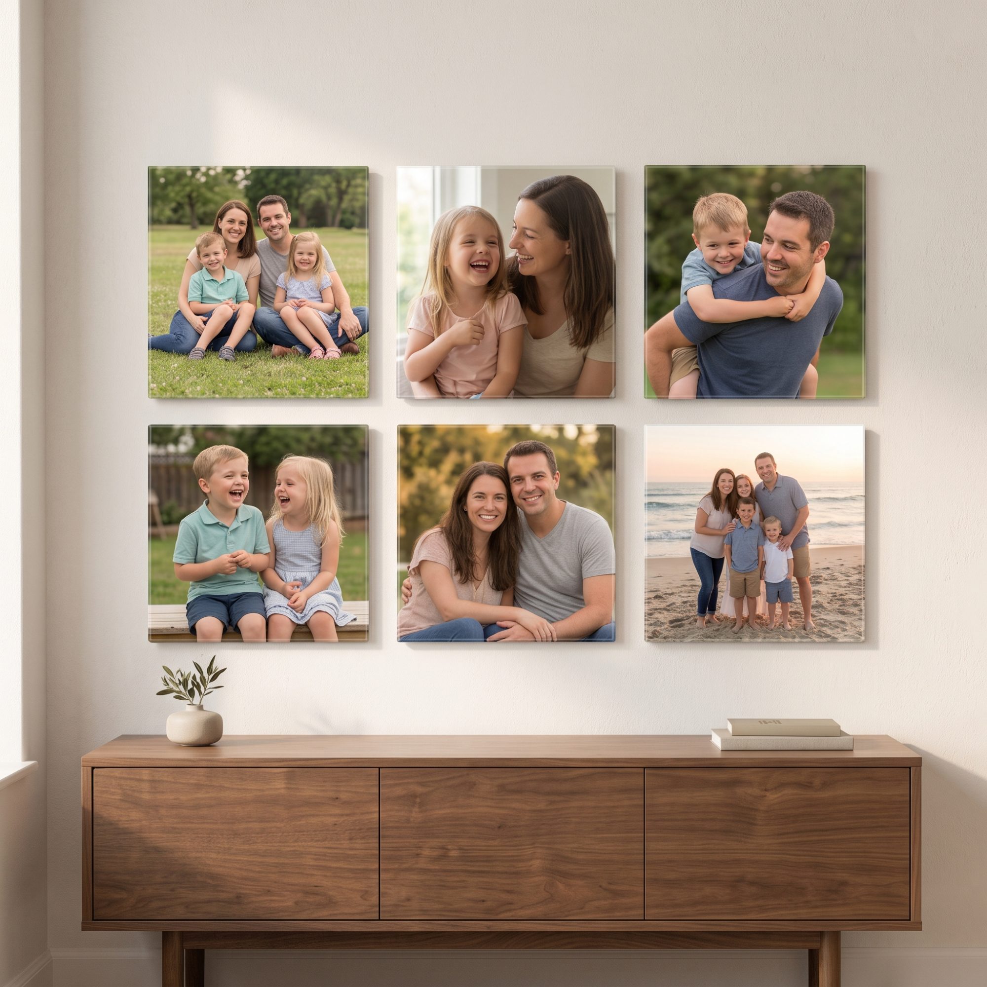 Personalized Glass Photo Wall Art – Set of 6 Custom 8×8-Inch Tempered Glass Photo Tiles