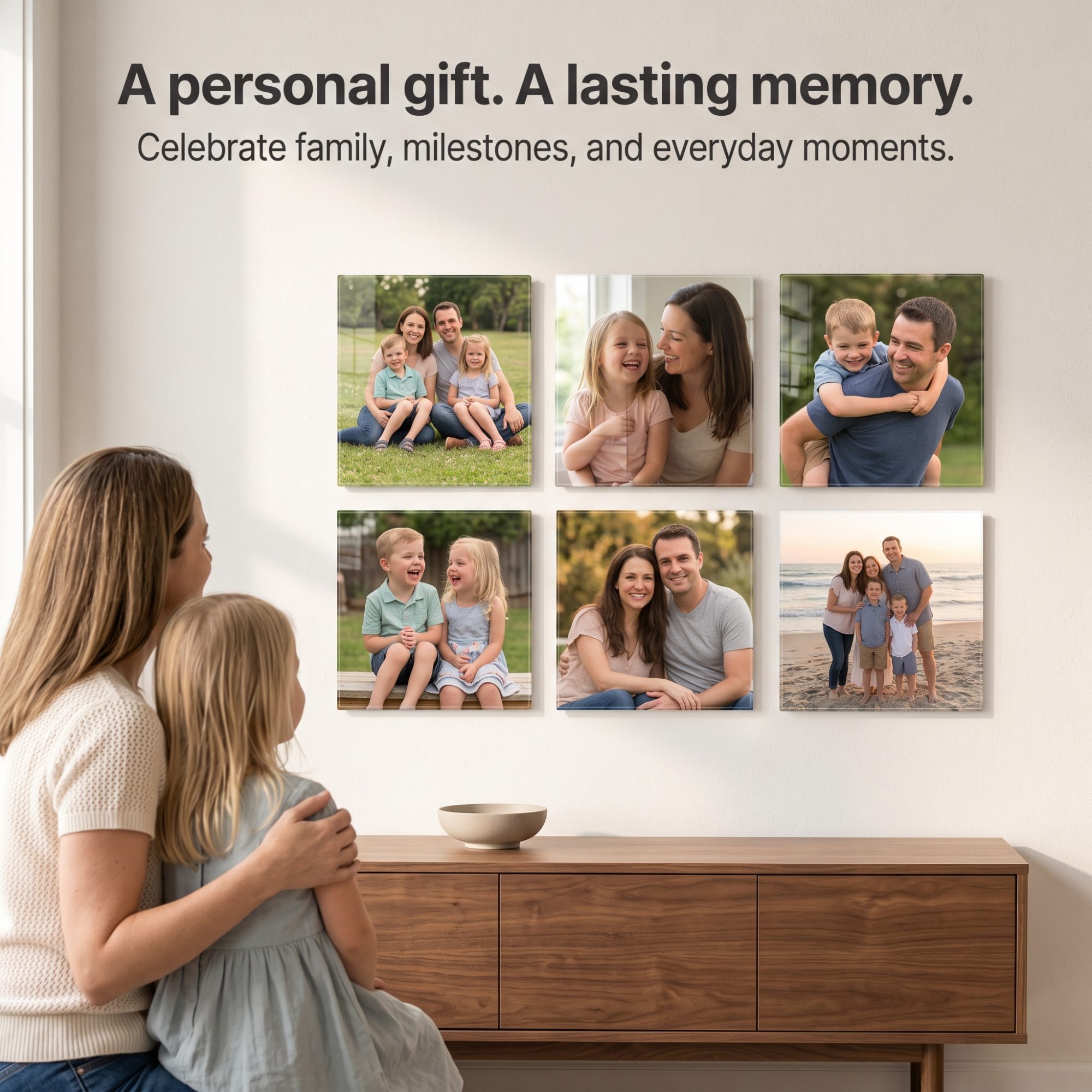 Personalized Glass Photo Wall Art – Set of 6 Custom 8×8-Inch Tempered Glass Photo Tiles