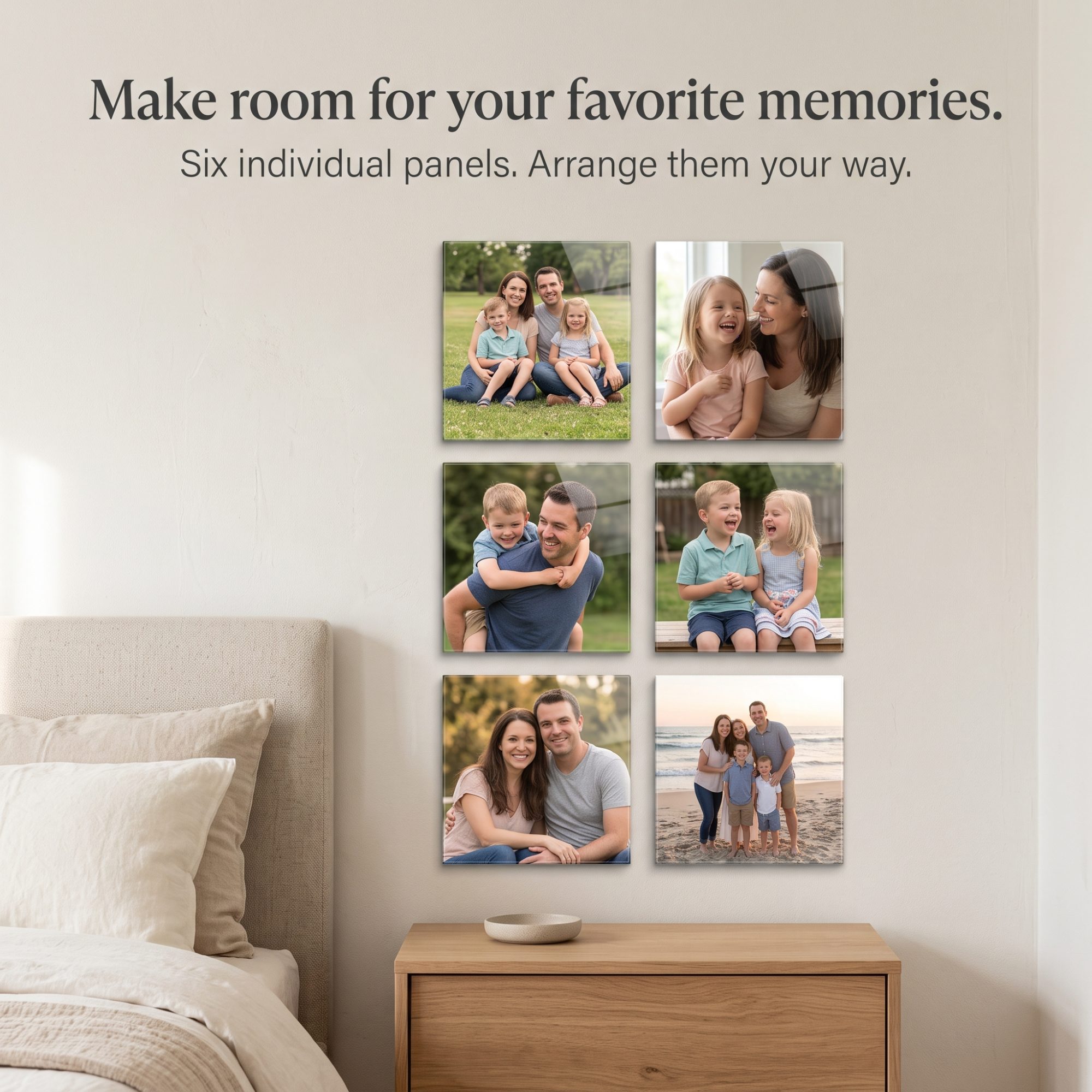 Personalized Glass Photo Wall Art – Set of 6 Custom 8×8-Inch Tempered Glass Photo Tiles
