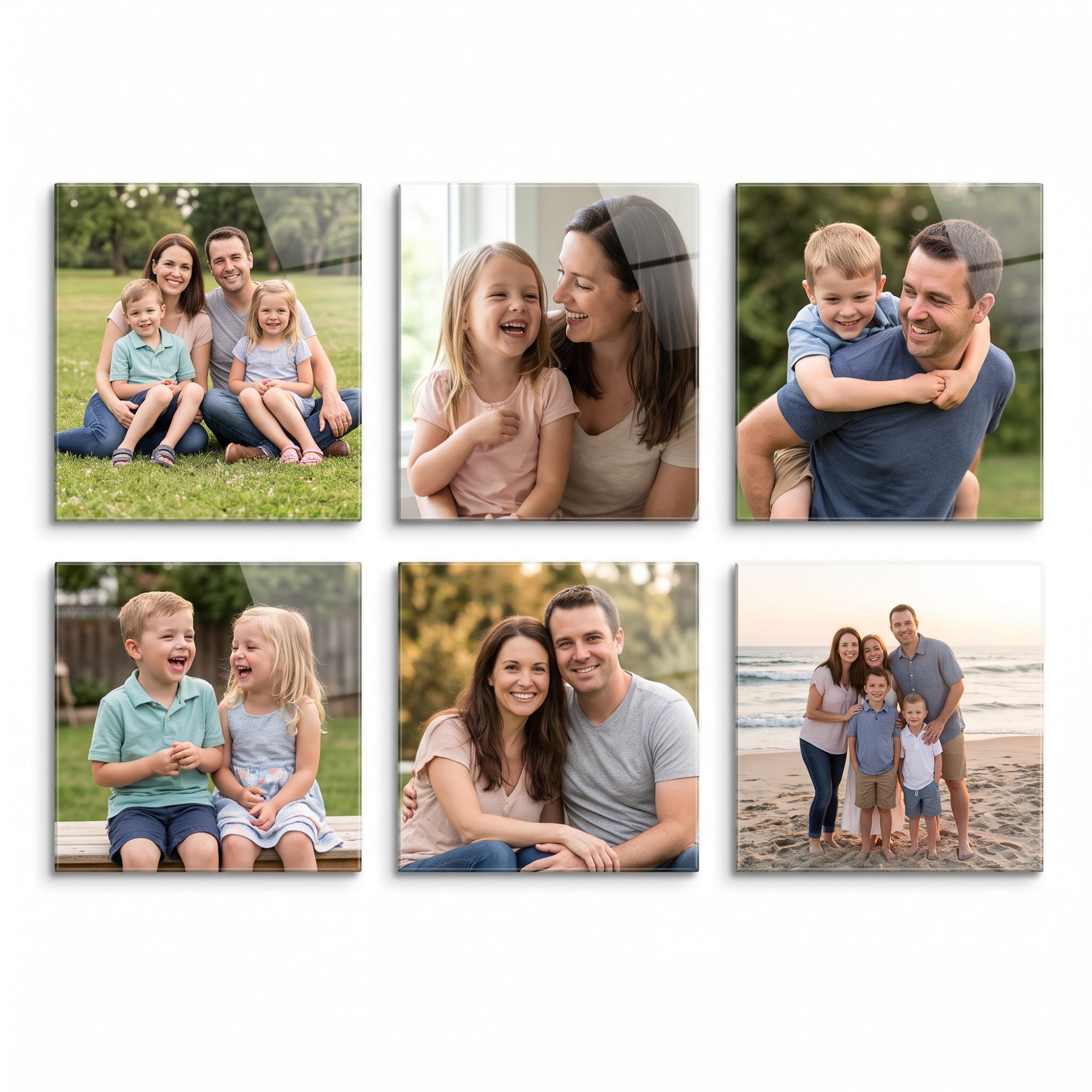 Personalized Glass Photo Wall Art – Set of 6 Custom 8×8-Inch Tempered Glass Photo Tiles