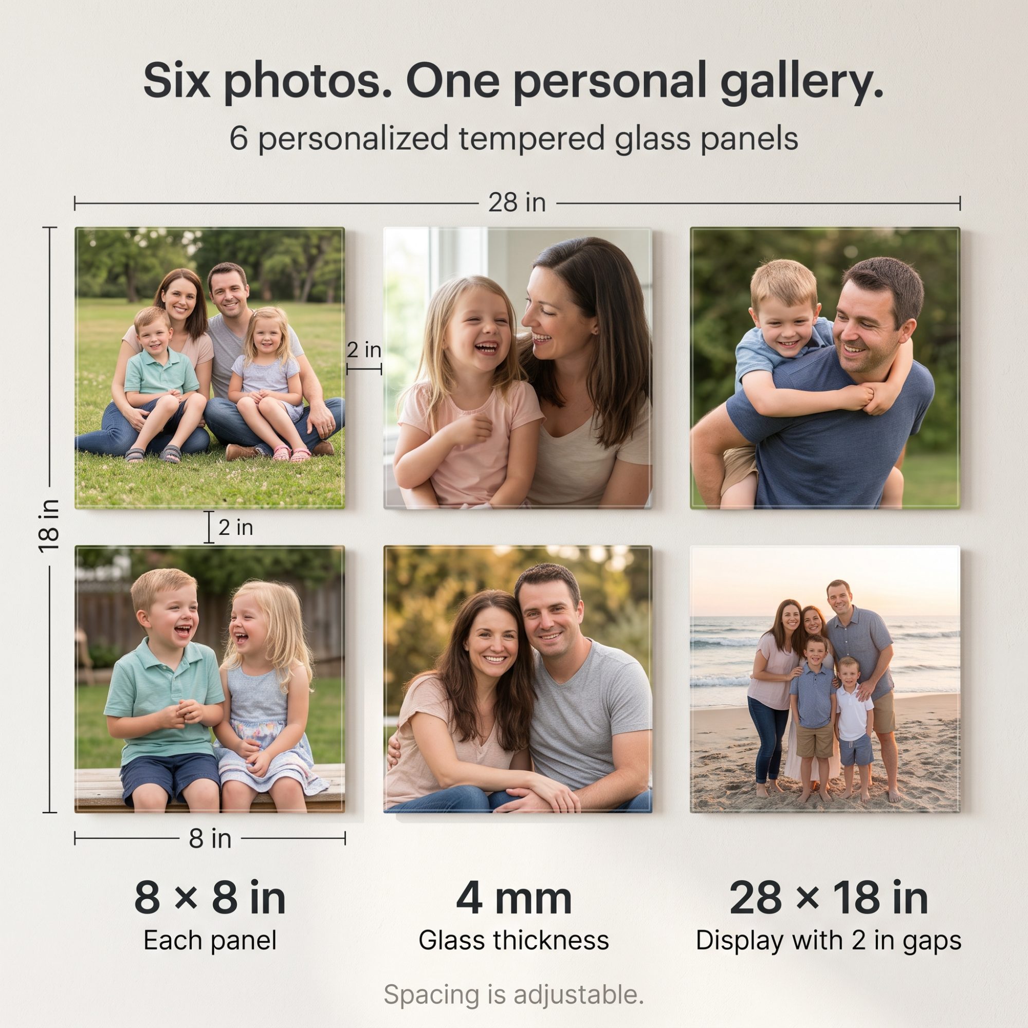 Personalized Glass Photo Wall Art – Set of 6 Custom 8×8-Inch Tempered Glass Photo Tiles