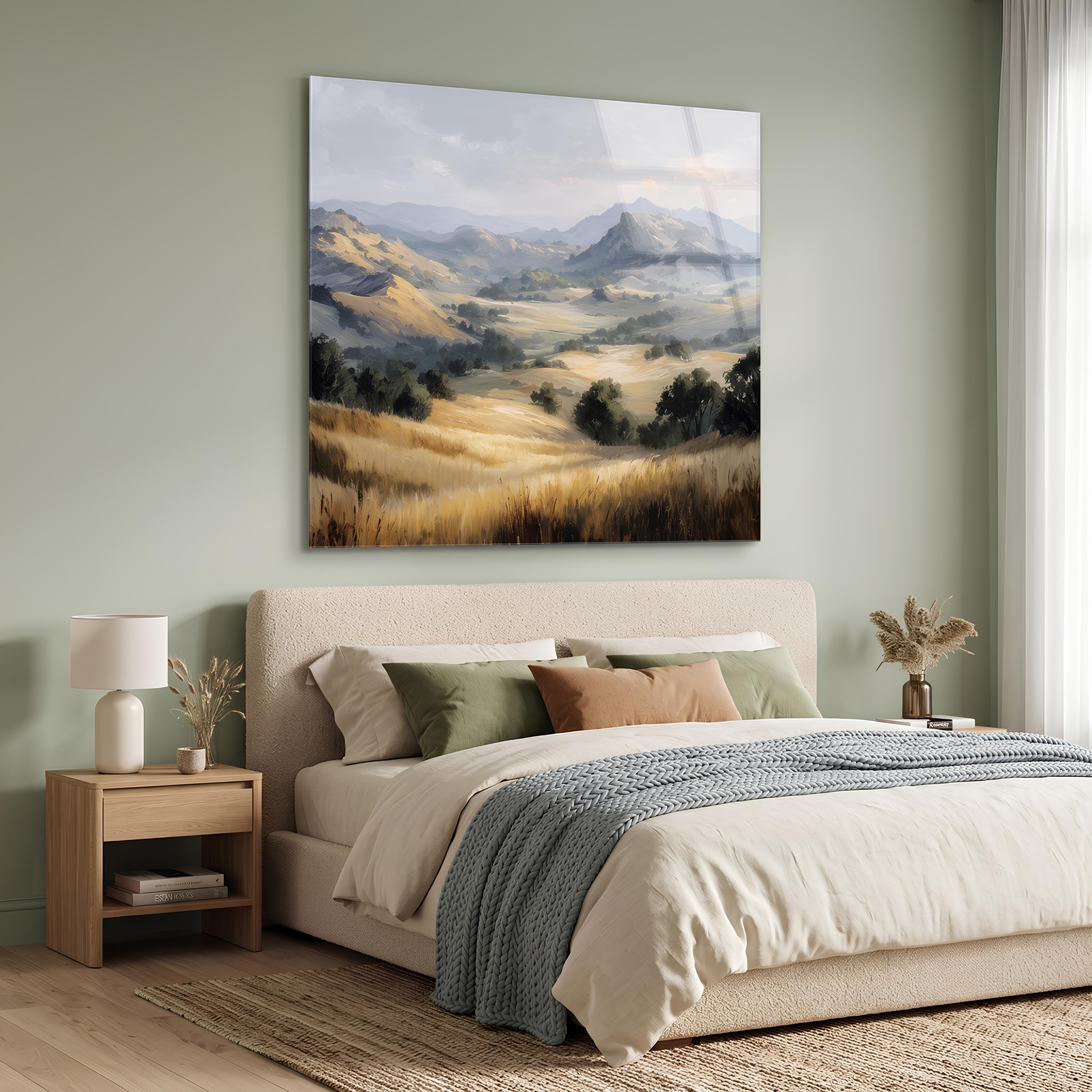 Rustic Golden Landscape Glass Wall Art