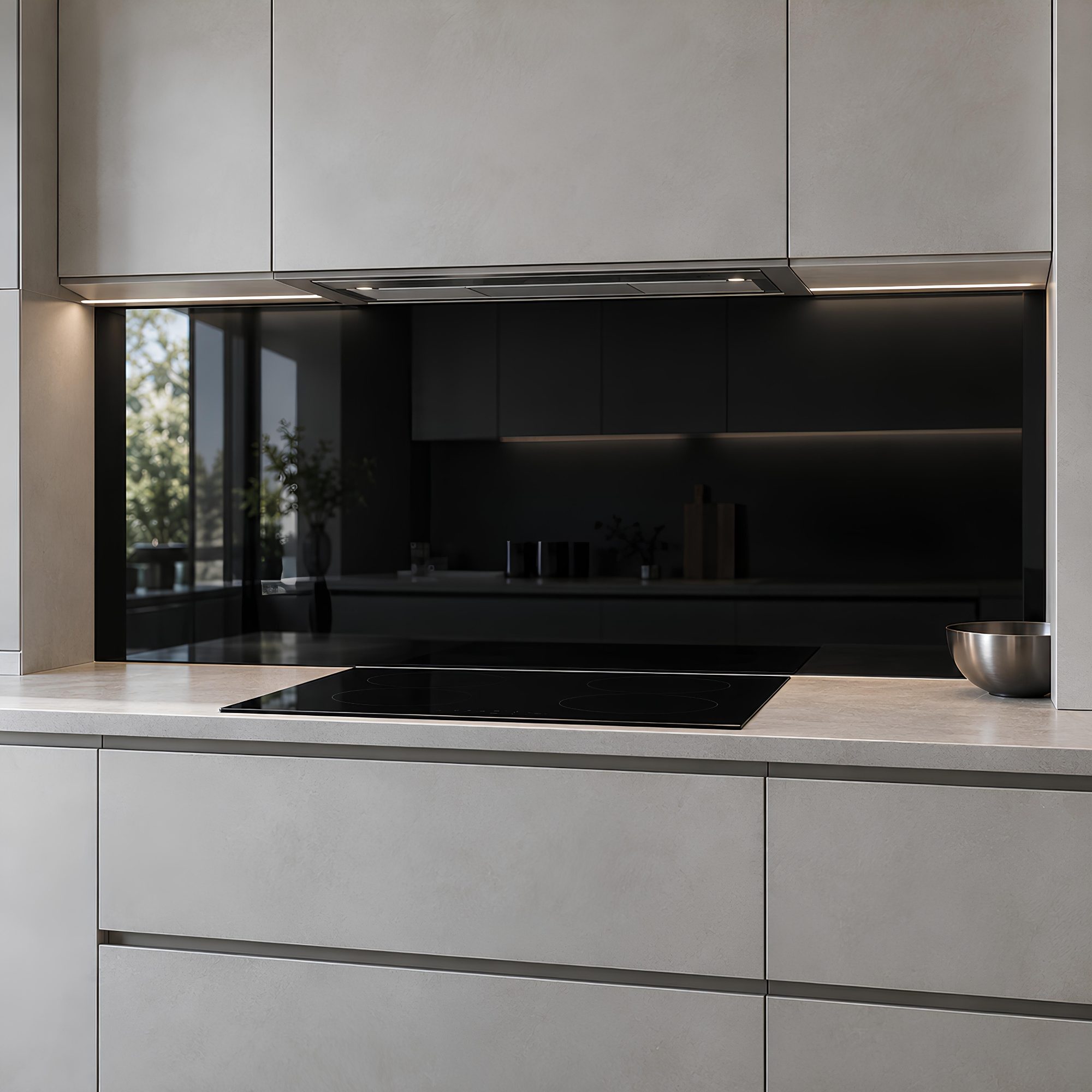 Black Glass Backsplash – Glossy Tempered Glass Splashback Panel, Custom Sizes - "Functional Beauty"
