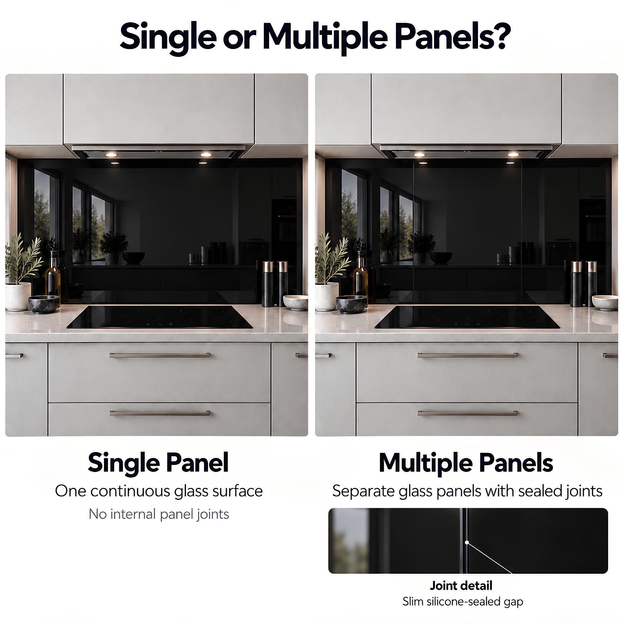 Black Glass Backsplash – Glossy Tempered Glass Splashback Panel, Custom Sizes - "Functional Beauty"