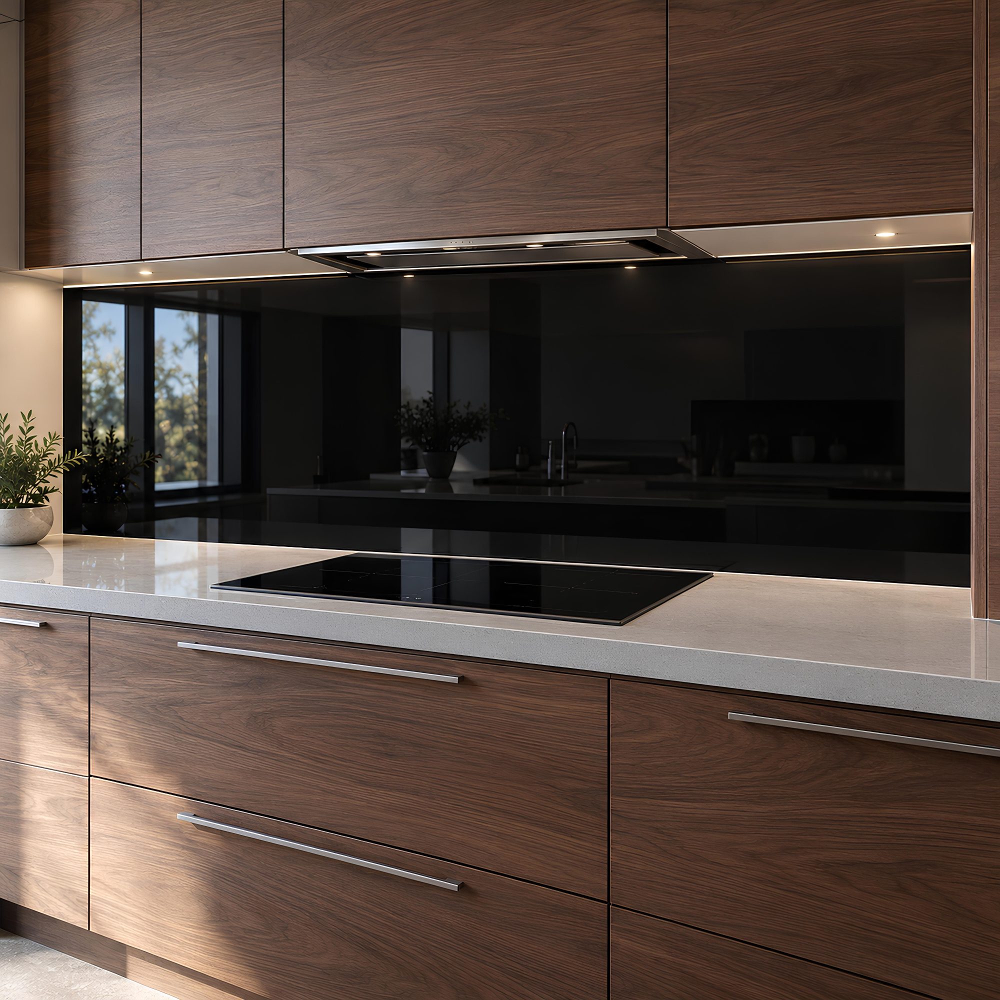 Black Glass Backsplash – Glossy Tempered Glass Splashback Panel, Custom Sizes - "Functional Beauty"