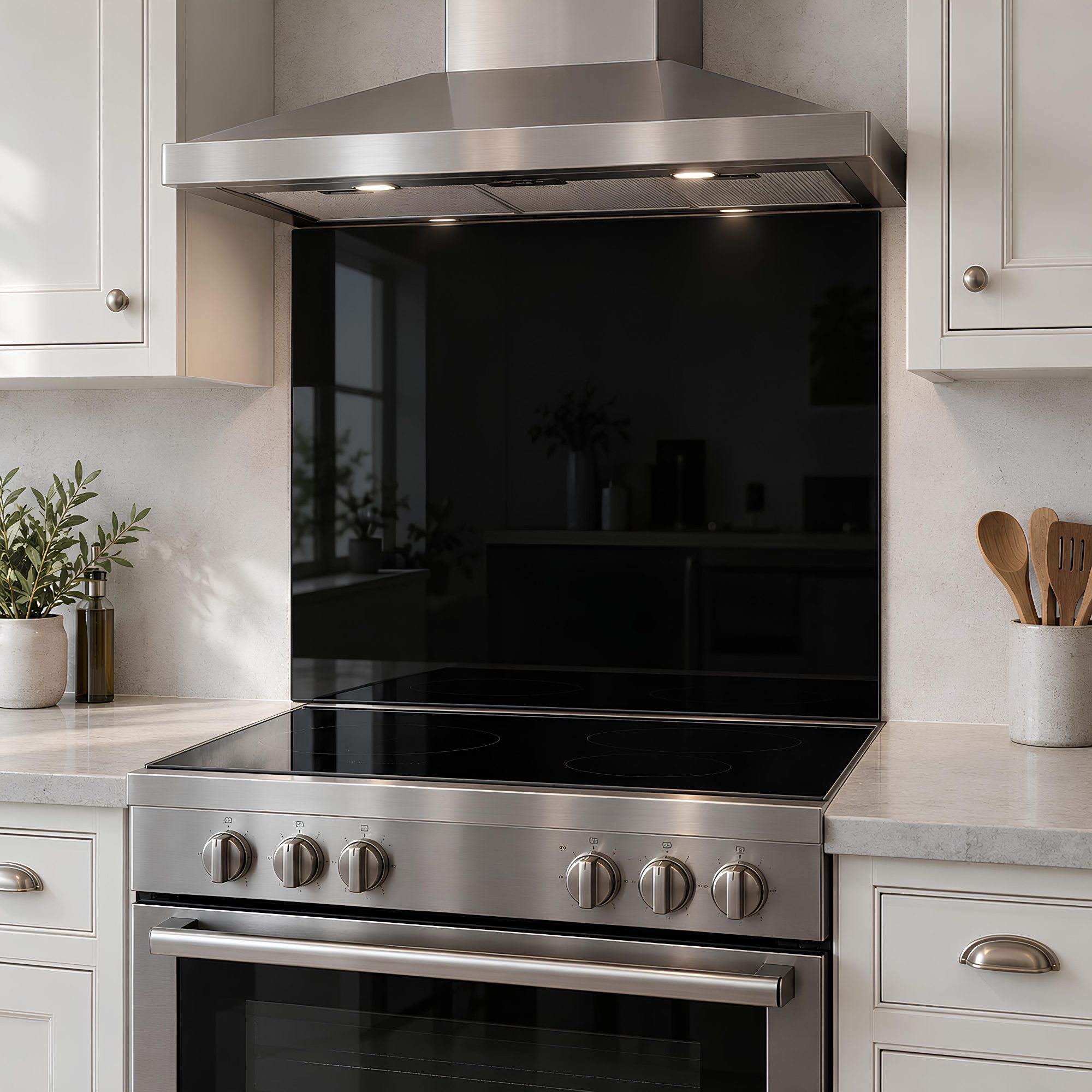 Black Glass Backsplash – Glossy Tempered Glass Splashback Panel, Custom Sizes - "Functional Beauty"