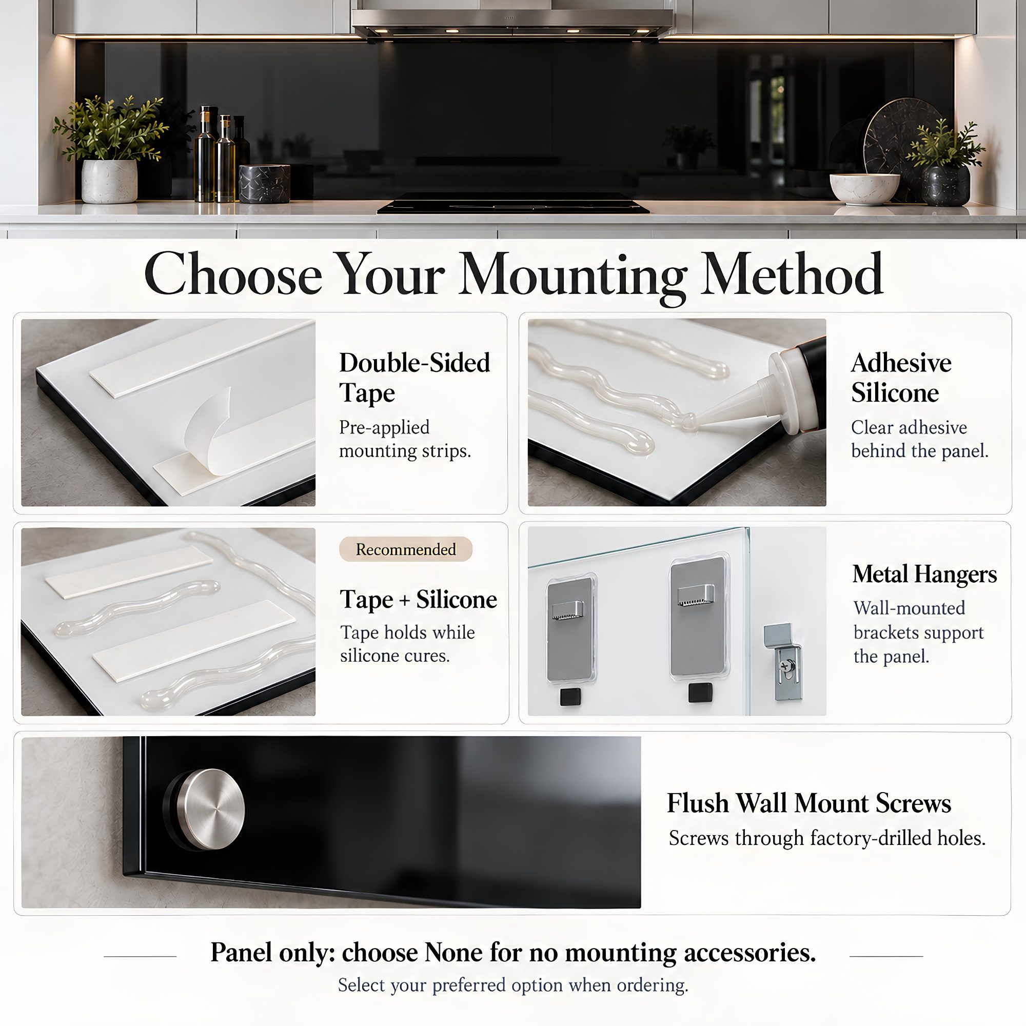 Black Glass Backsplash – Glossy Tempered Glass Splashback Panel, Custom Sizes - "Functional Beauty"