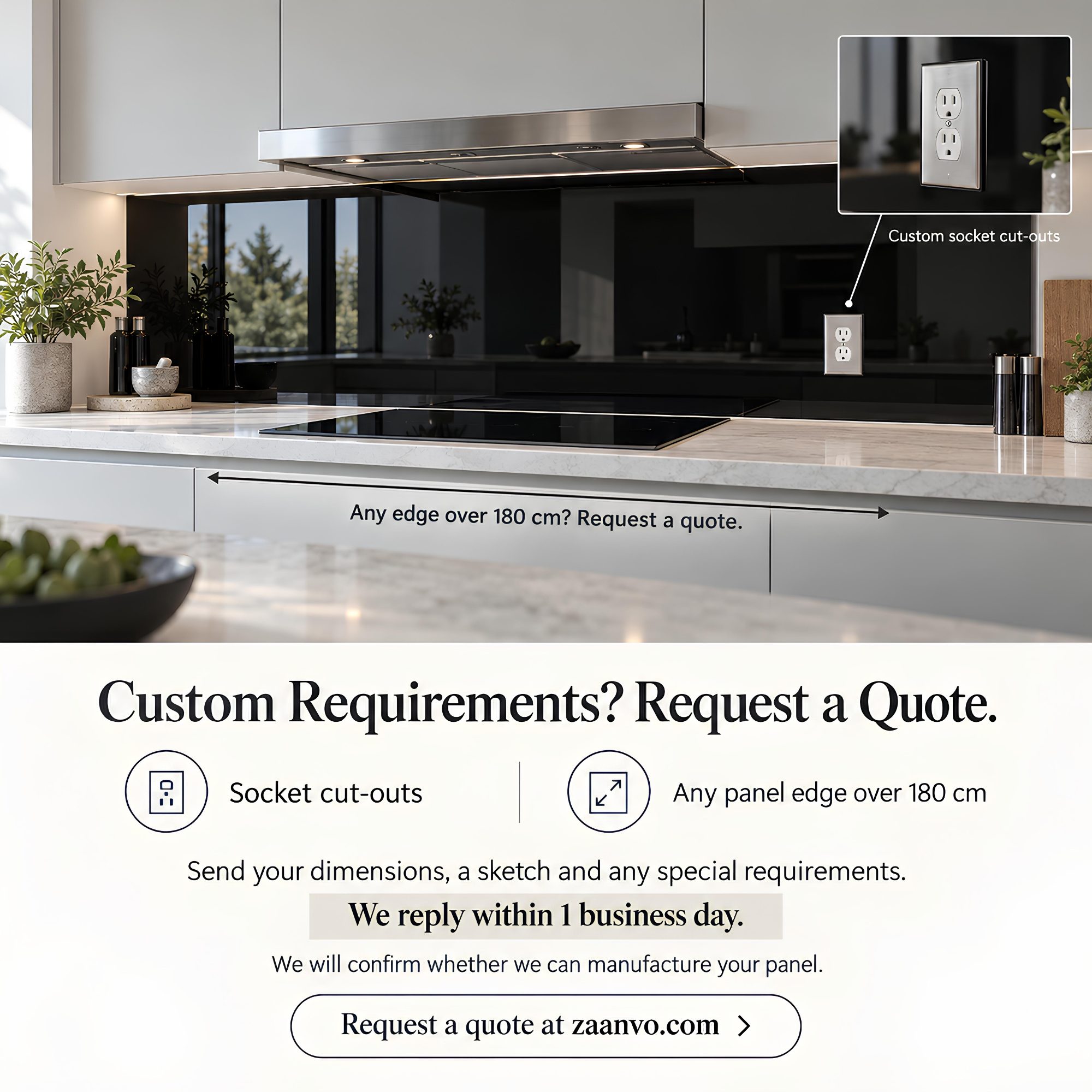 Black Glass Backsplash – Glossy Tempered Glass Splashback Panel, Custom Sizes - "Functional Beauty"