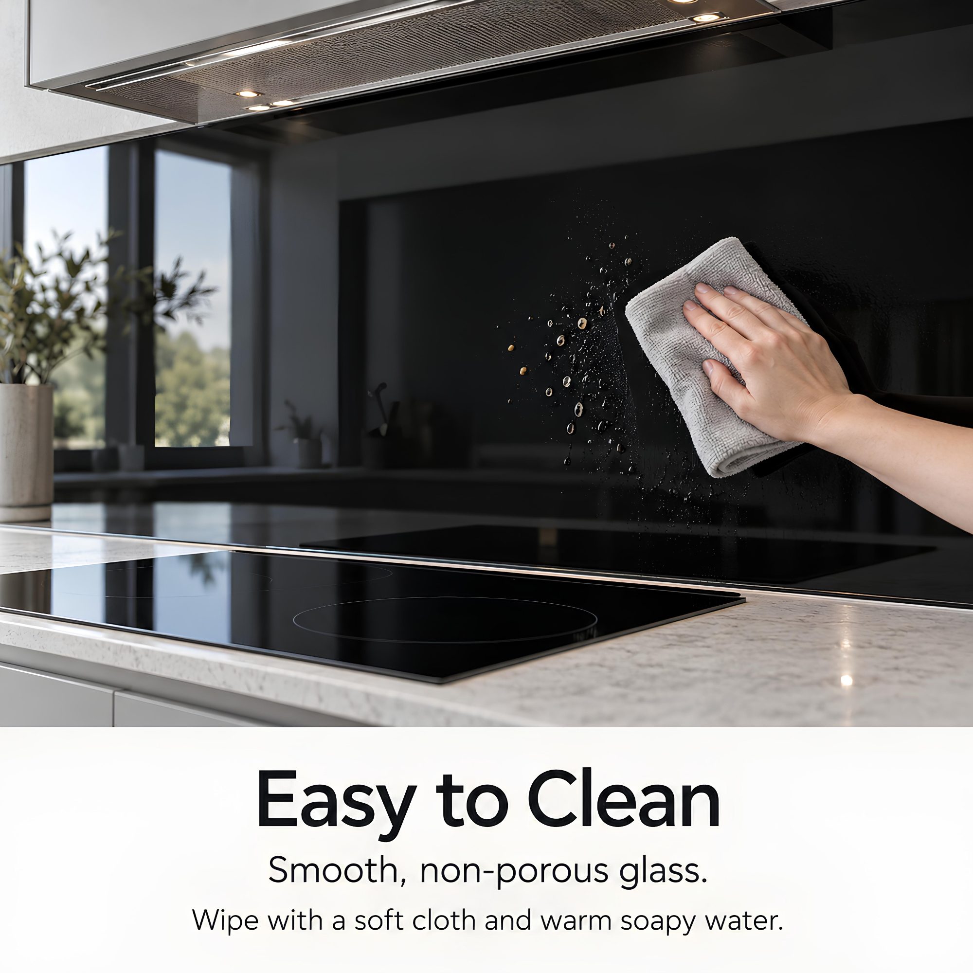 Black Glass Backsplash – Glossy Tempered Glass Splashback Panel, Custom Sizes - "Functional Beauty"