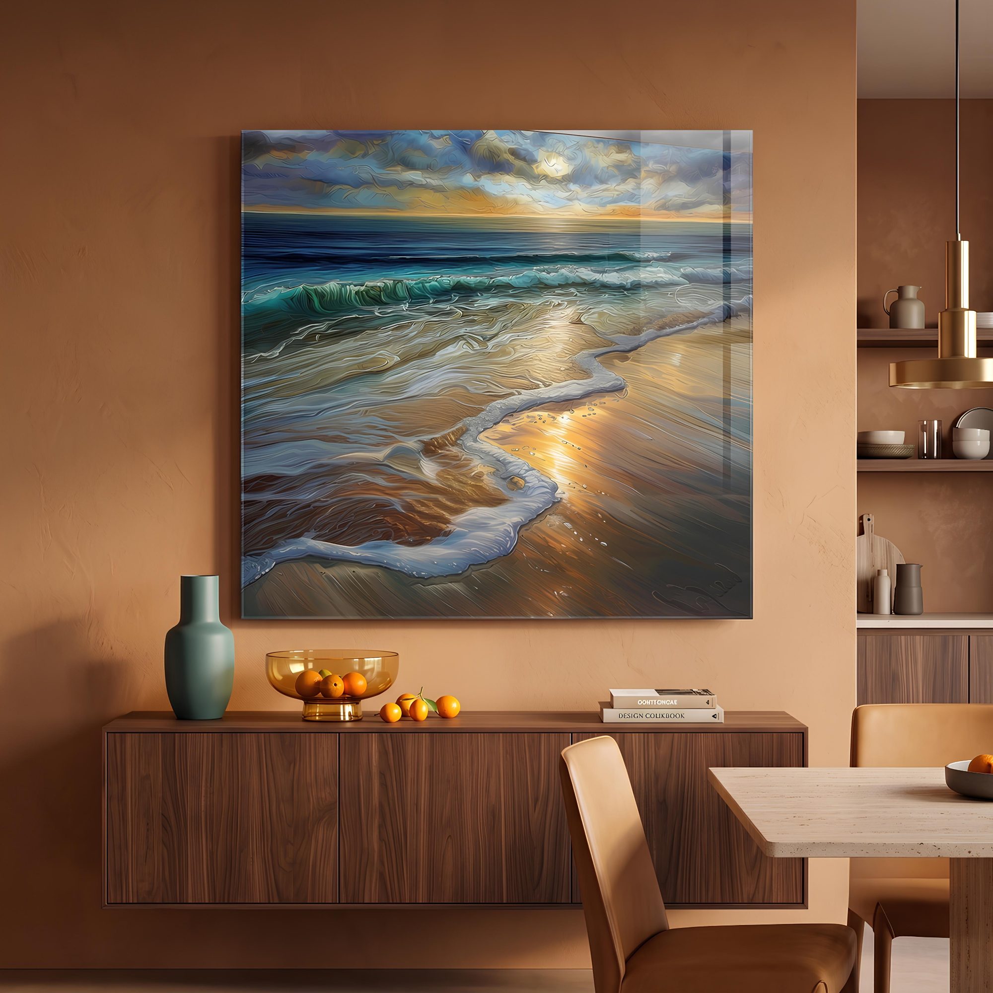 Swirling Ocean Sunset Glass Wall Art