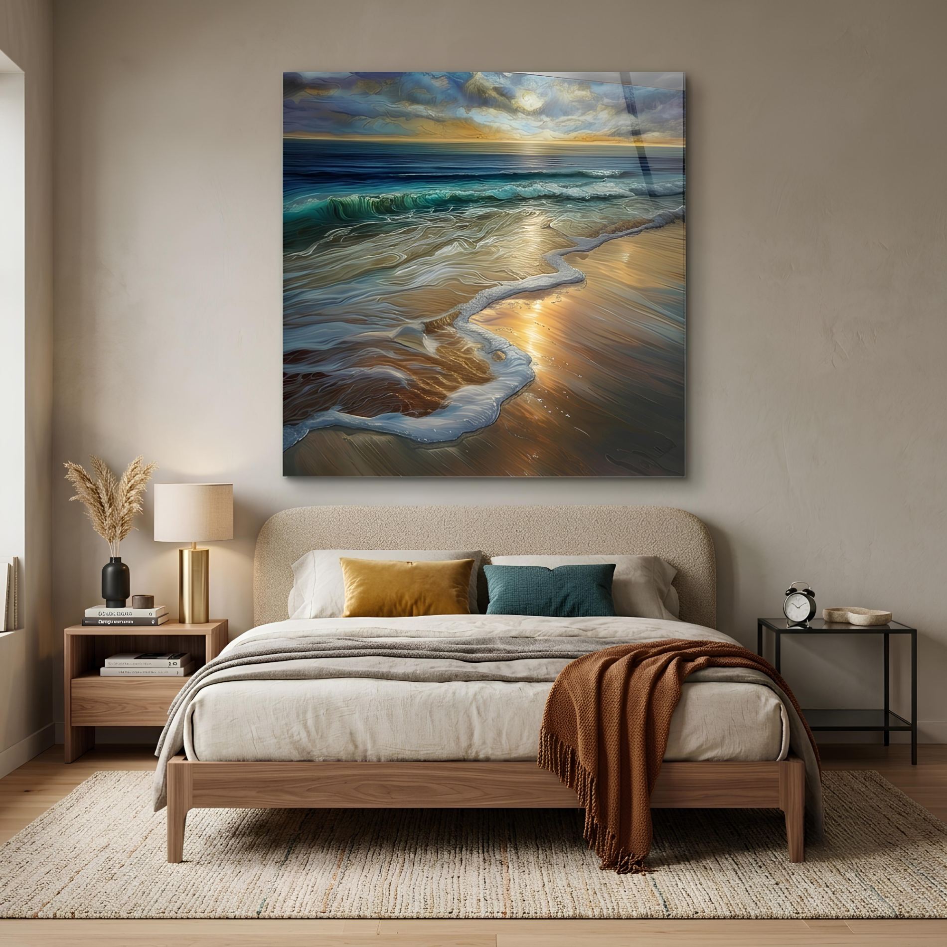 Swirling Ocean Sunset Glass Wall Art