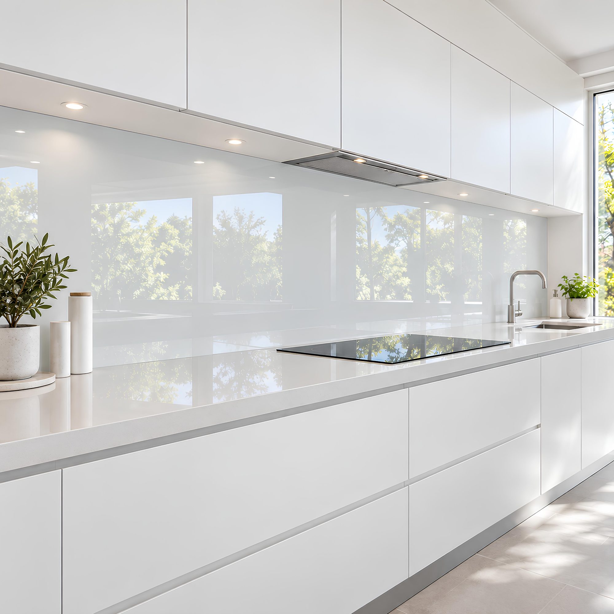 White Glass Splashback, 4mm Tempered Glass - Easy to Clean and Functional Beauty