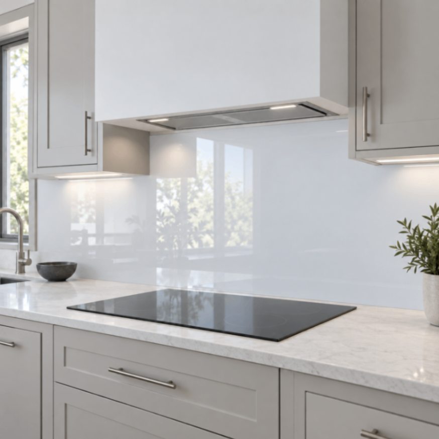 White Glass Splashback, 4mm Tempered Glass - Easy to Clean and Functional Beauty